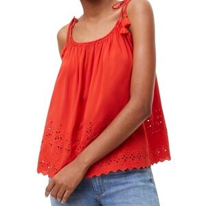 Ann Taylor Loft XS Tamale Red Eyelet Tassel Tie Strappy Top